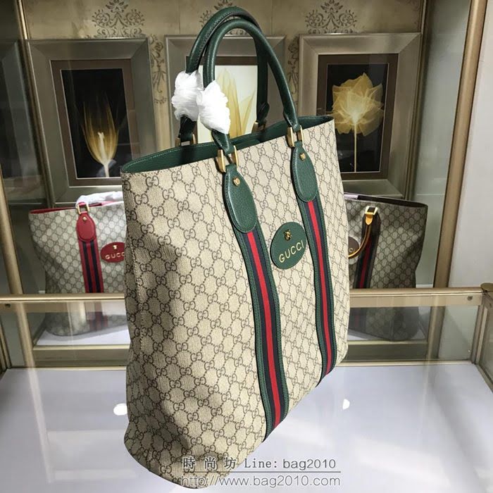 GUCCI 古馳男包 新款 473870 GG Supreme高級人造帆布 黑色紅色織帶裝飾 購物袋